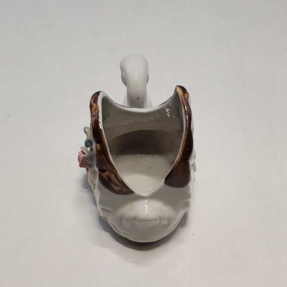 Vintage Small Swan Figurine Planter White Porcelain Hand Painted Floral Design - Picture 7 of 7